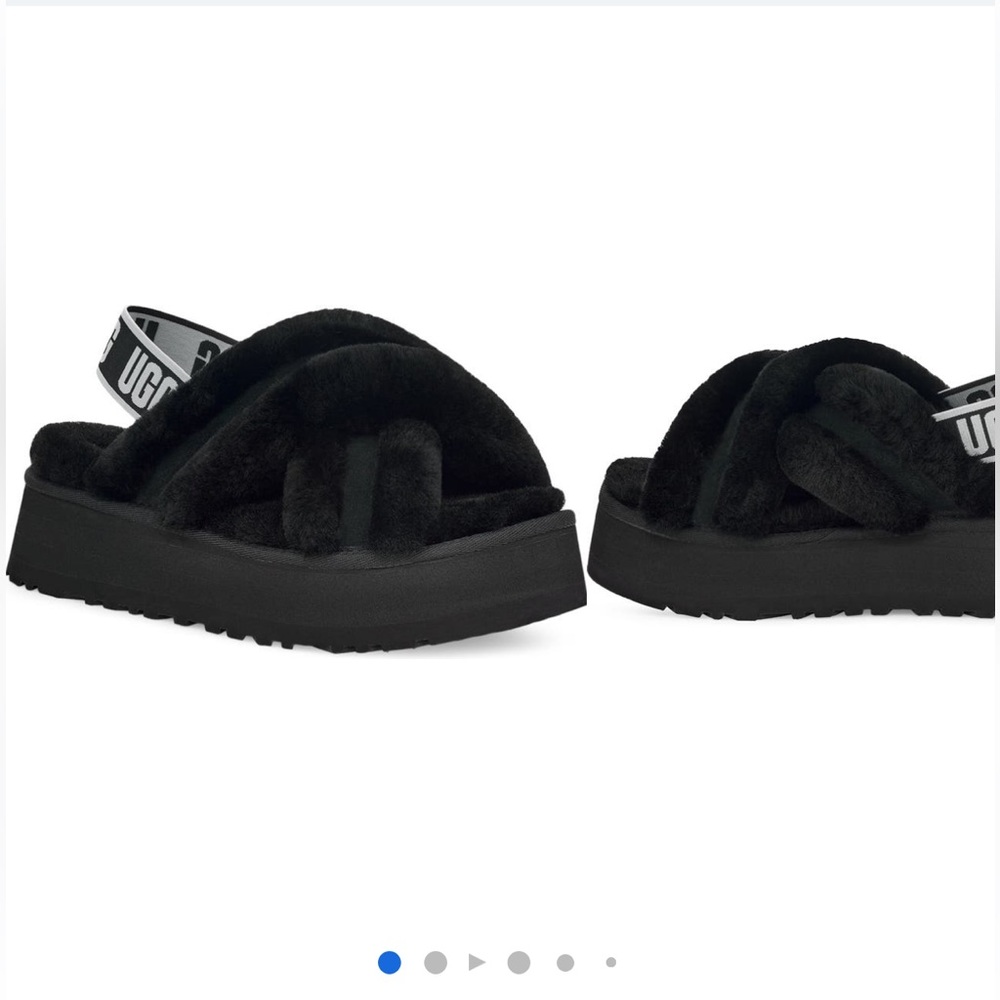 UGG women’s Disco Cross slide sandal backstrap black shearling 9 NEW NIB